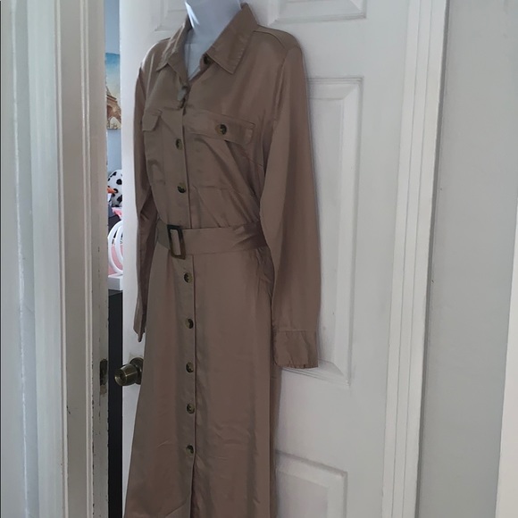 Time & Tru Tan Midi Length Utility Shirt Dress - Picture 4 of 6